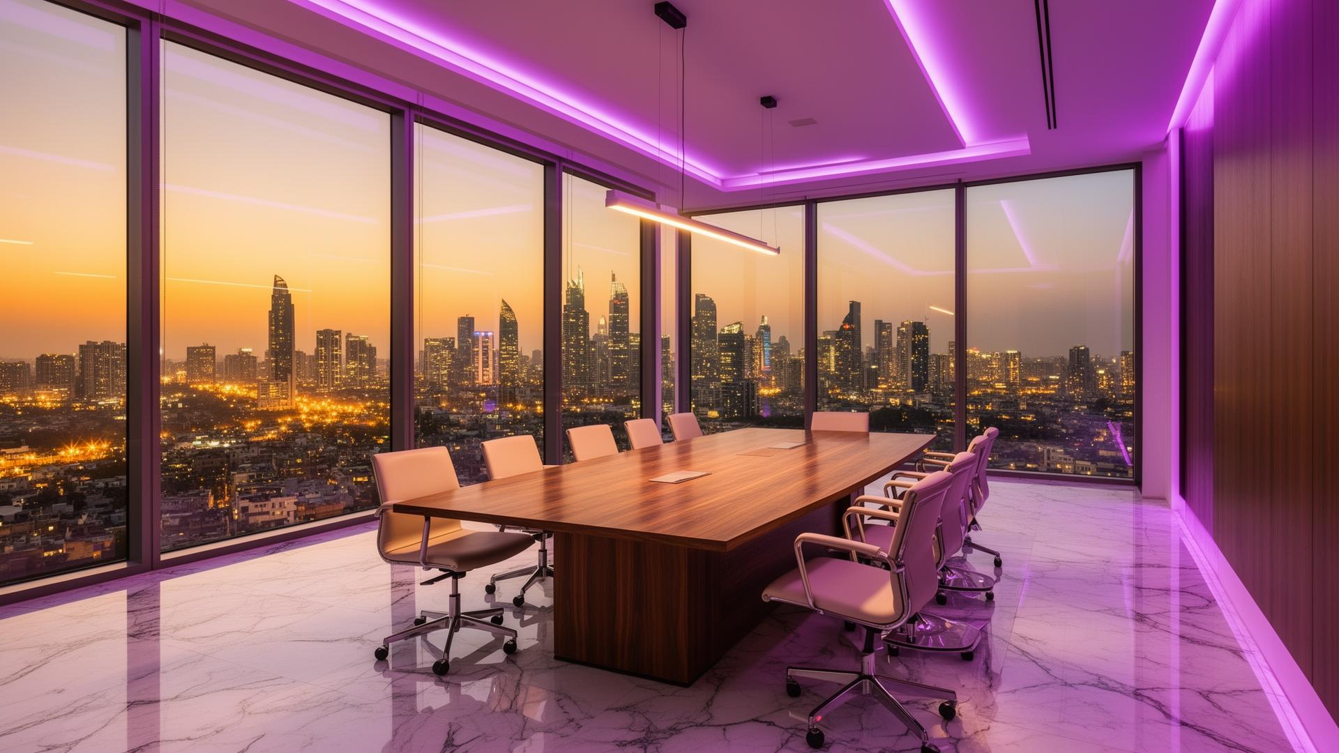Premium NOVA office interior in Gurugram with city skyline view
